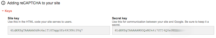google recaptcha site keys và secret keys