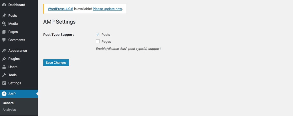 Màn hình cài đặt chung AMP for WordPress