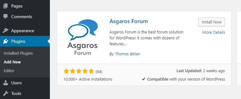 cài đặt plugin asgaros forum