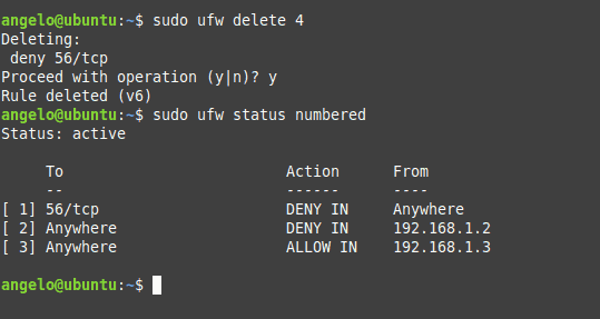 liệt kê danh sách UFW rules ubuntu