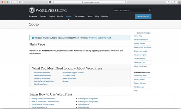 learn WordPress on WordPress.org codex  12 Best WordPress Resources for Beginners hoc WordPress tren wordpress org codex